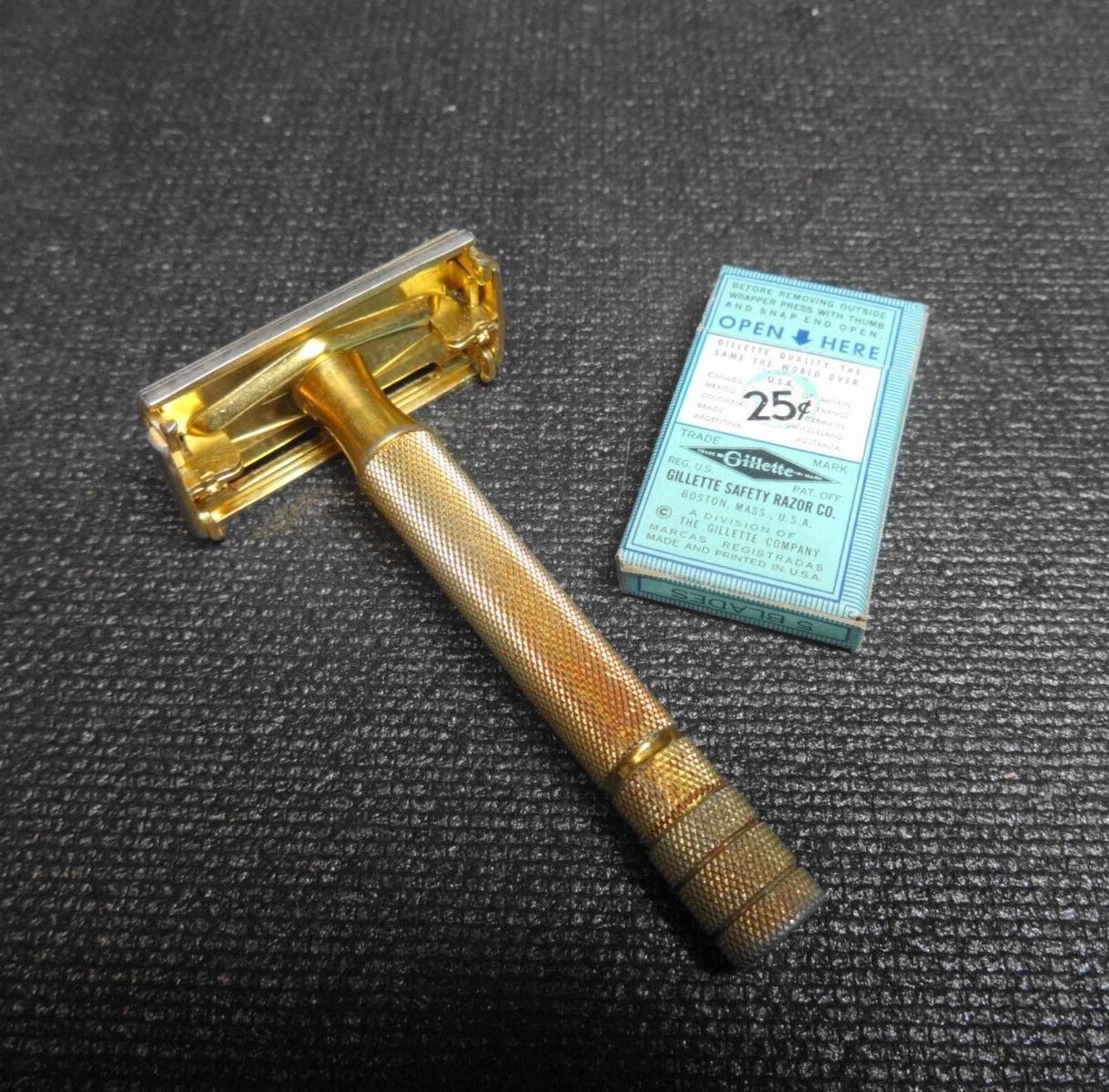 1947 Gillette Milord Gold TTO Double Edge Safety Razor w/ pack of Blades
