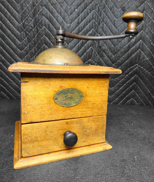 Antique Peugeot Coffee Grinder - Modele Depose - Hand Crank Wood Box