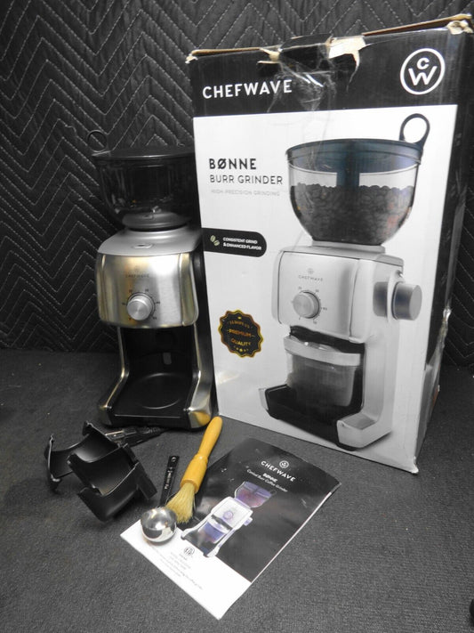 ChefWave Bonne Conical Burr Coffee Grinder w/ 16 Grind Settings, Stainless Steel