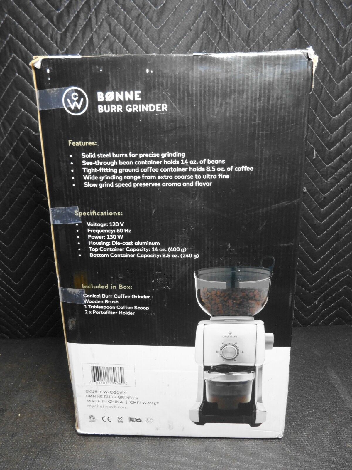 ChefWave Bonne Conical Burr Coffee Grinder w/ 16 Grind Settings, Stainless Steel