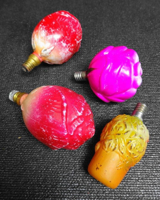 4x Vintage Rose Flowers Christmas Bulb Painted Milk Glass Japan Antique Figural