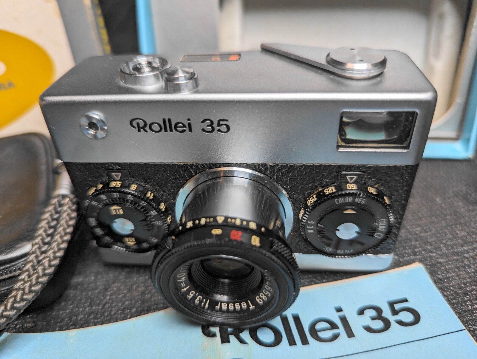 Rollei 35 Germany with 40mm f3.5 Tessar Lens - Box, Leather Pouch 