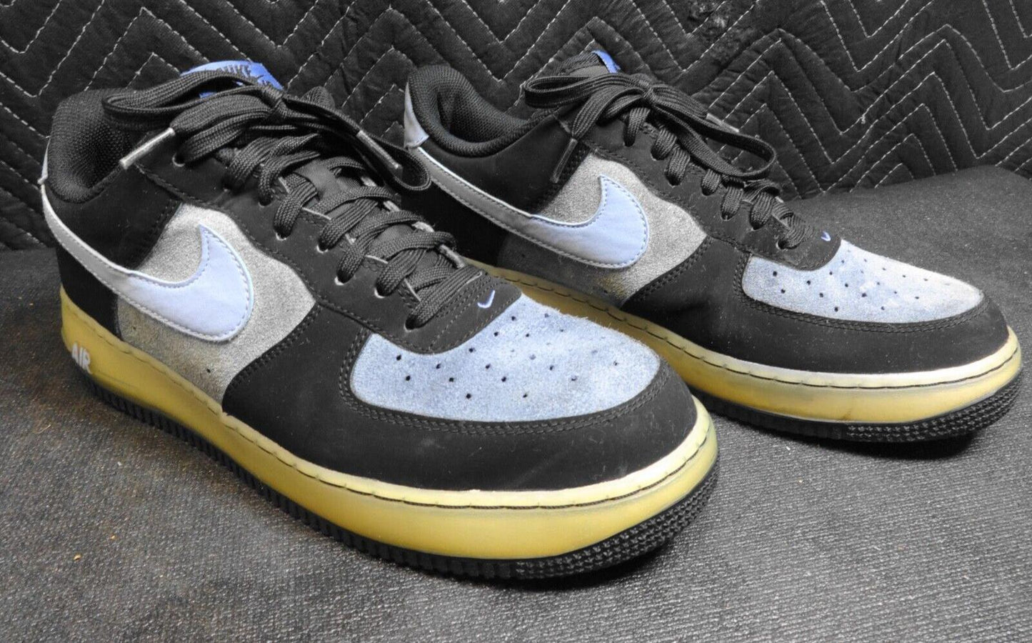 US Size 10.5 - Pair Nike Air Force 1 Low Blue Suede w Black Men's Athletic Shoes