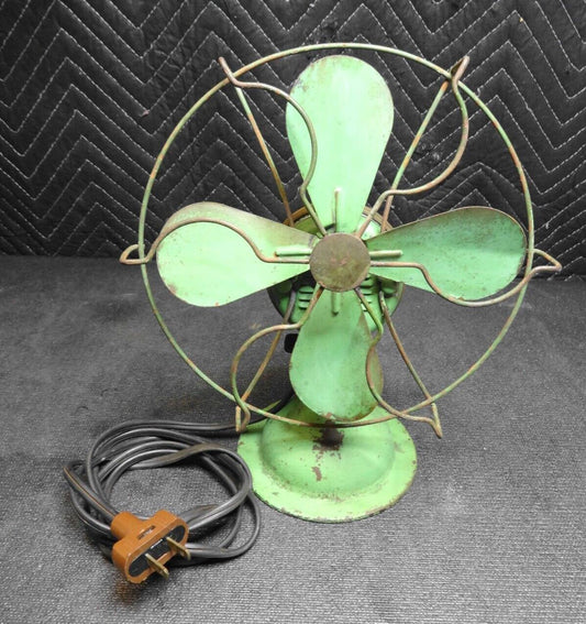 Early 1920s Antique Desk Table 9" Fan - 4 Blade in Green  * Working * Serviced *