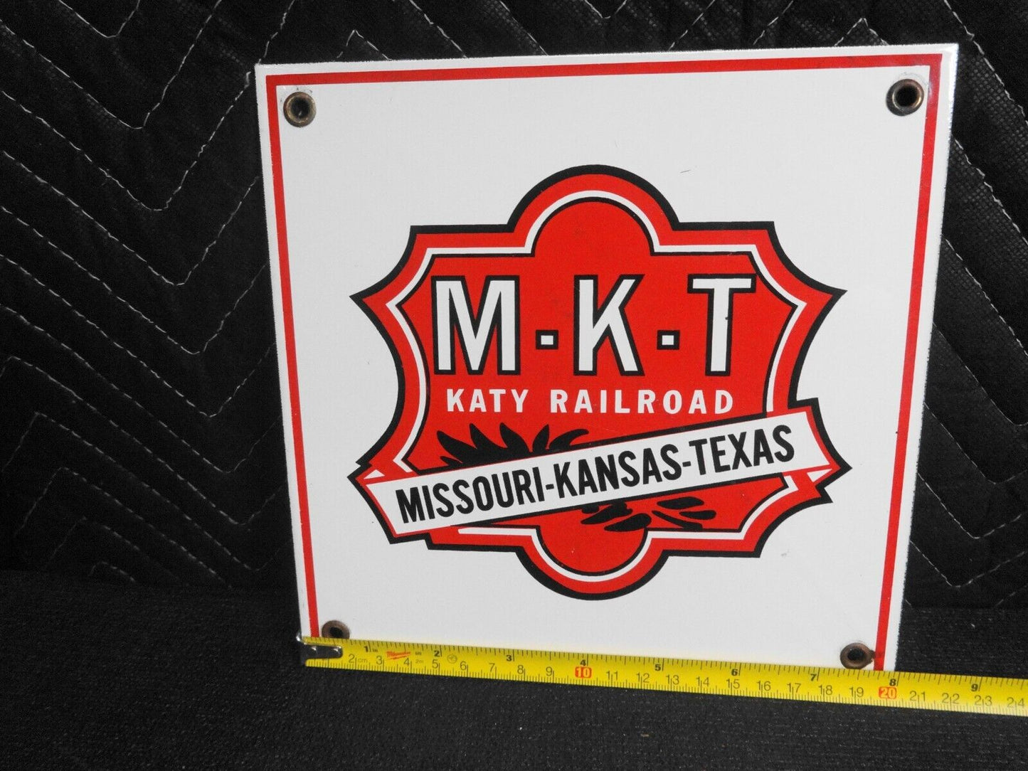 VINTAGE MKT RAILROAD PORCELAIN SIGN KATY OLD TRAIN RAILWAY TEXAS GAS OIL ENGINE