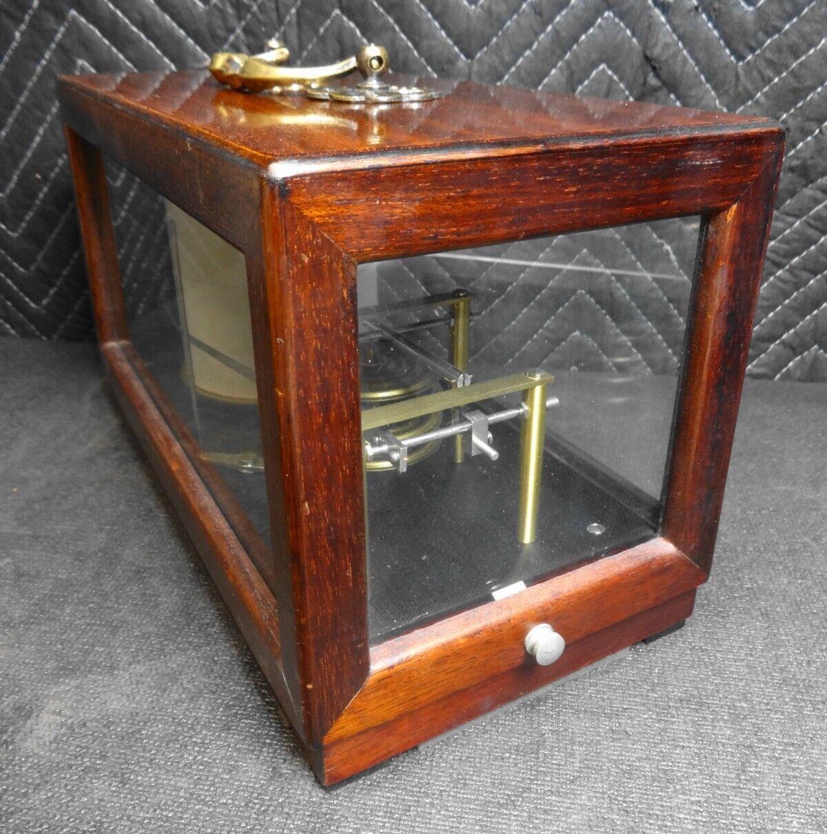 ANTIQUE BAROGRAPH MARINE RECORDER BAROMETER NAUDET WOOD MAHOGANY AND GLASS