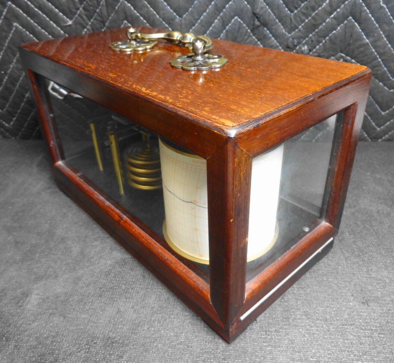 ANTIQUE BAROGRAPH MARINE RECORDER BAROMETER NAUDET WOOD MAHOGANY AND GLASS