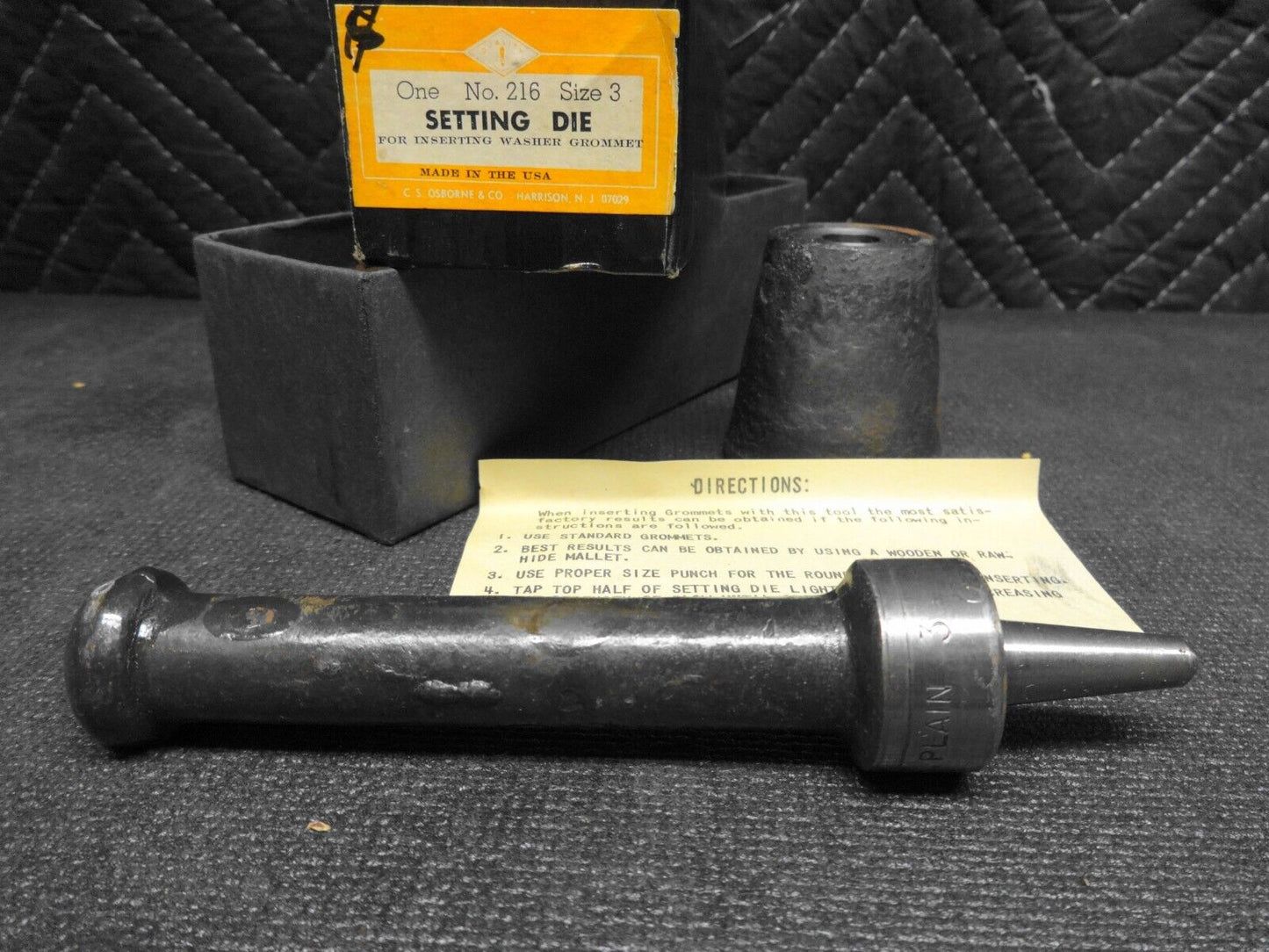 C.S. Osborne Plain Grommet Setting Die Anvil Set 216-3 Size #3 7/16" Inch USA