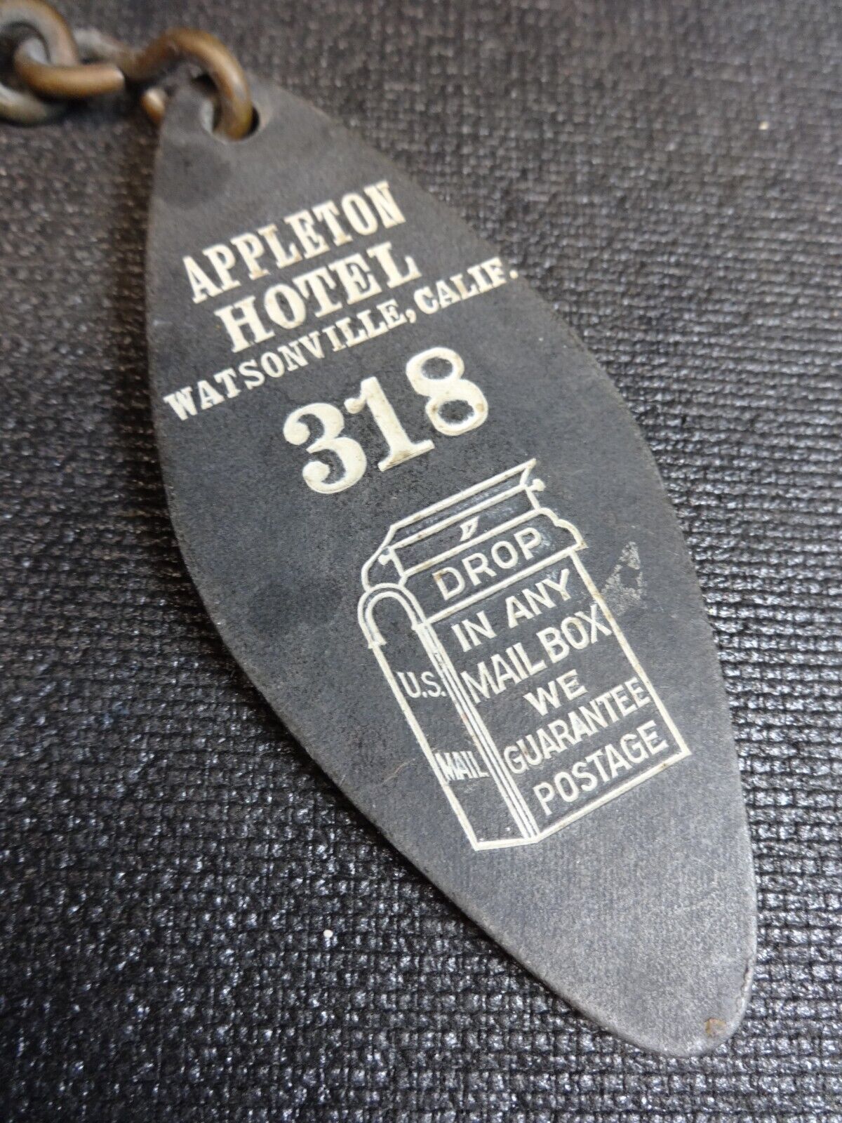 Antique Appleton Hotel Room Skeleton Key, Mortise Lock & FOB - Watsonville CA