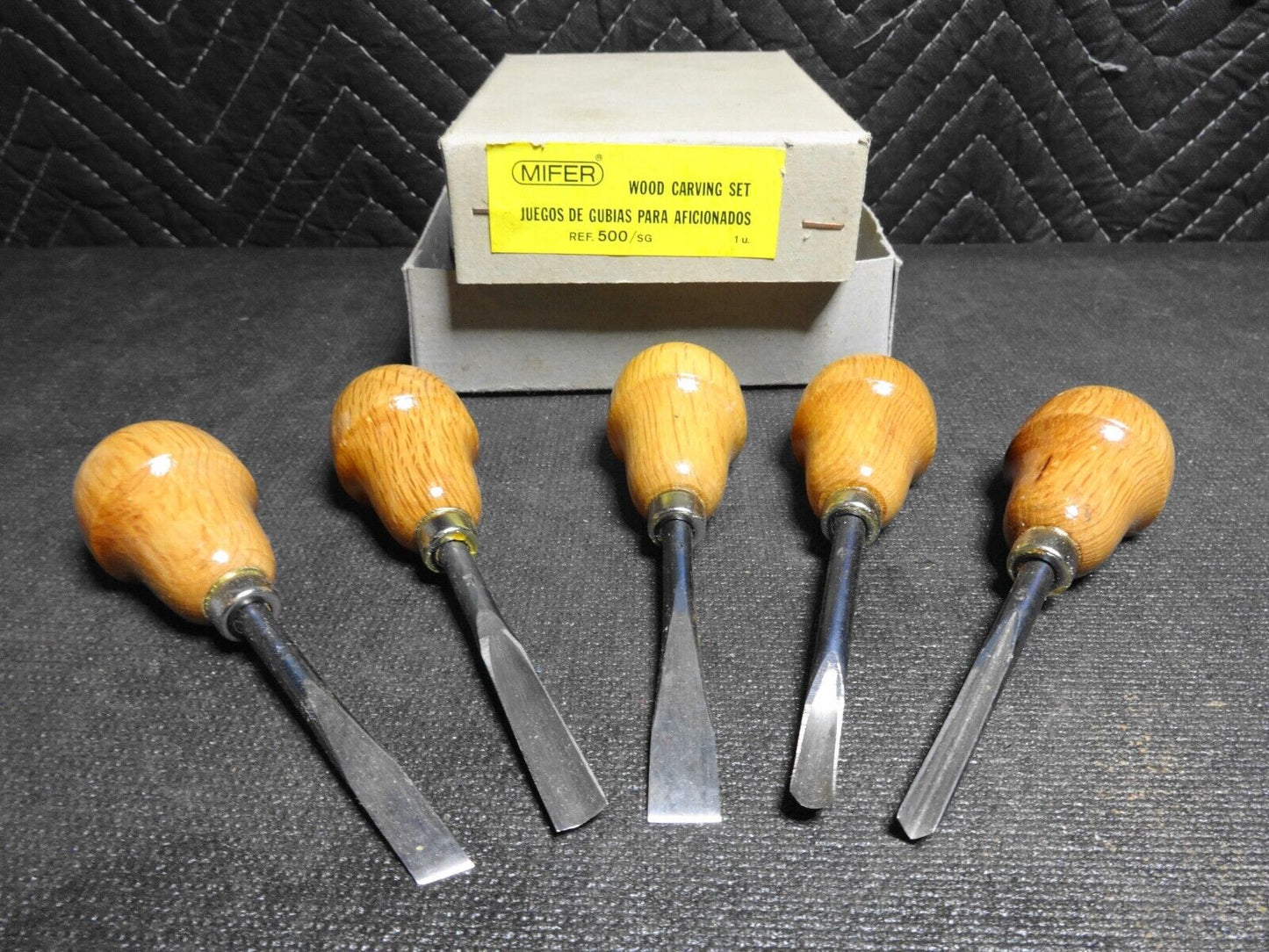 Vintage MIFER Wood Carving Chisels and Gouges 5 Piece Tool Set