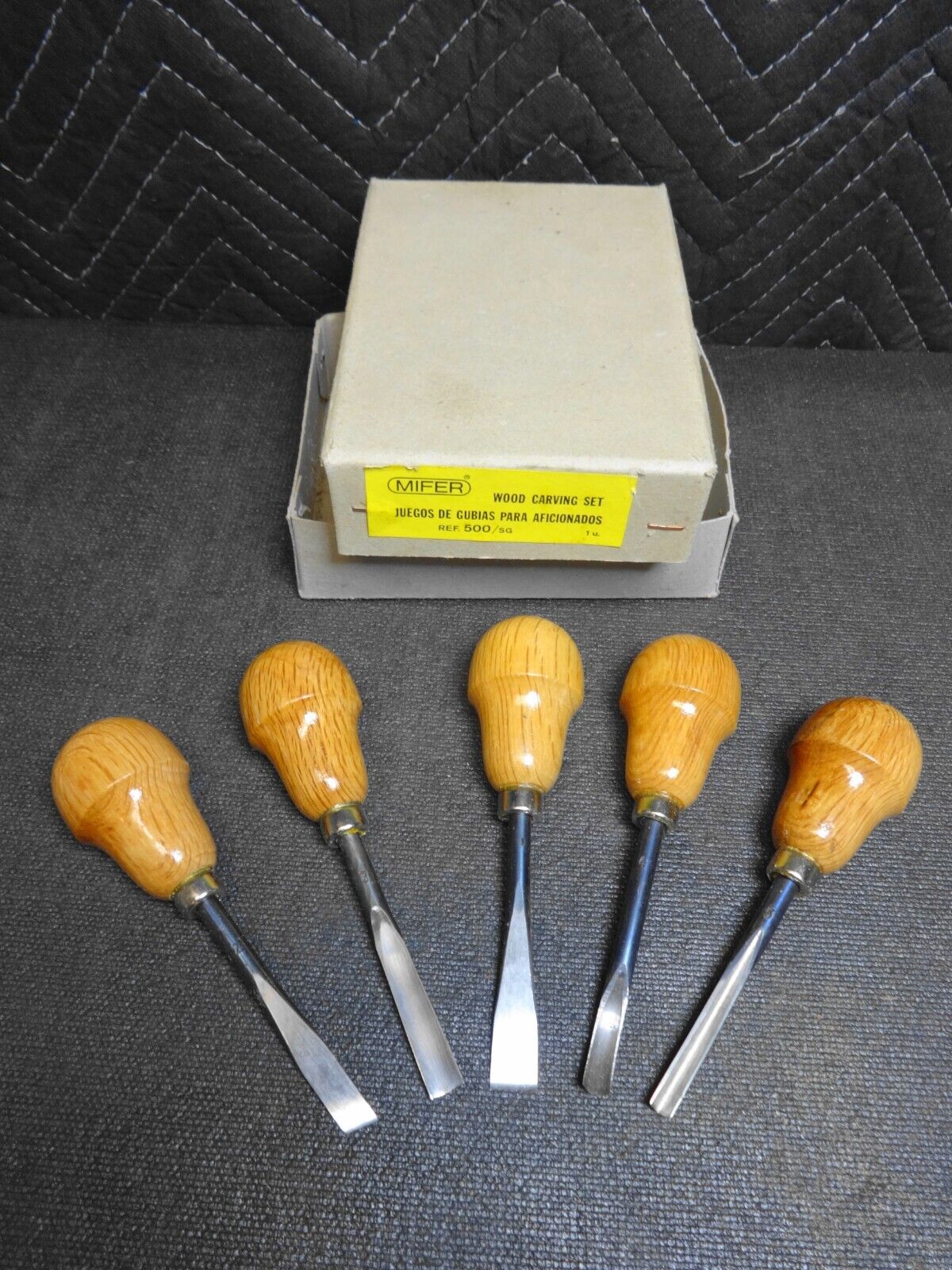 Vintage MIFER Wood Carving Chisels and Gouges 5 Piece Tool Set