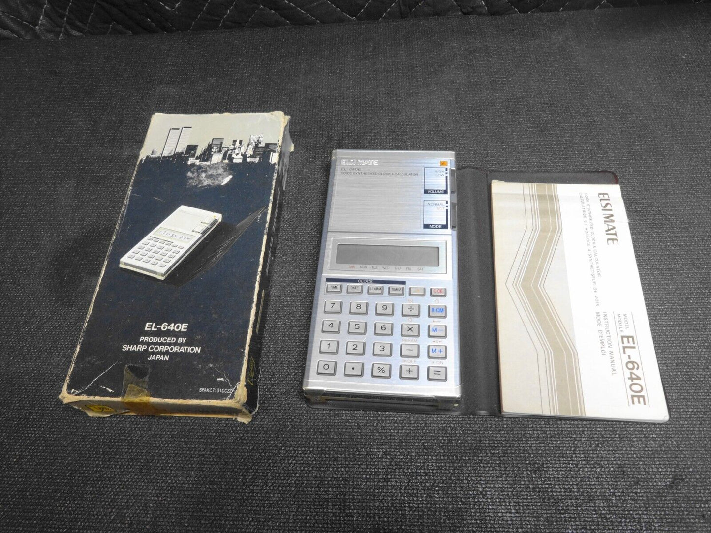 Sharp Elsimate Elsi Mate EL-640E Voice Synthesized Clock Calculator, Manual, Box