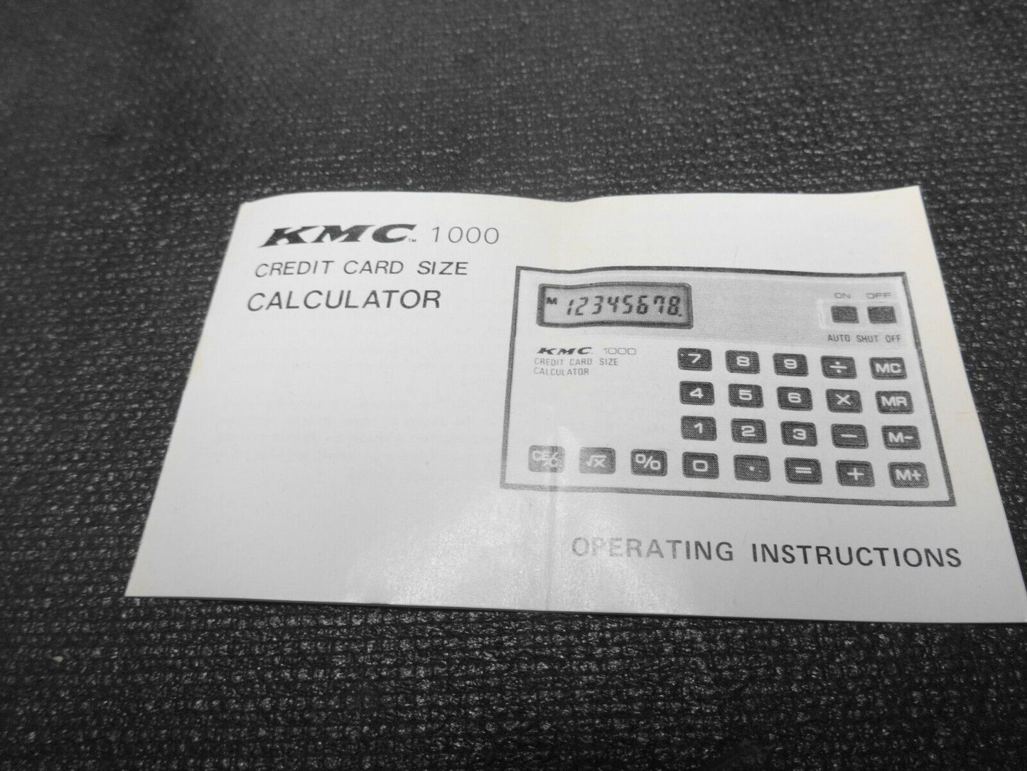 Vtg KMC 1000 Credit Card Size Calculator Thin Travel Size W Box, Manual, Pouch