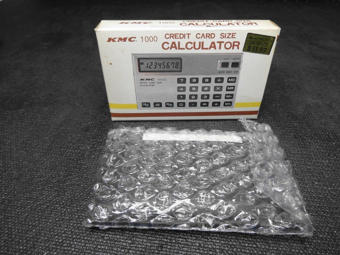 Vtg KMC 1000 Credit Card Size Calculator Thin Travel Size W Box, Manual, Pouch