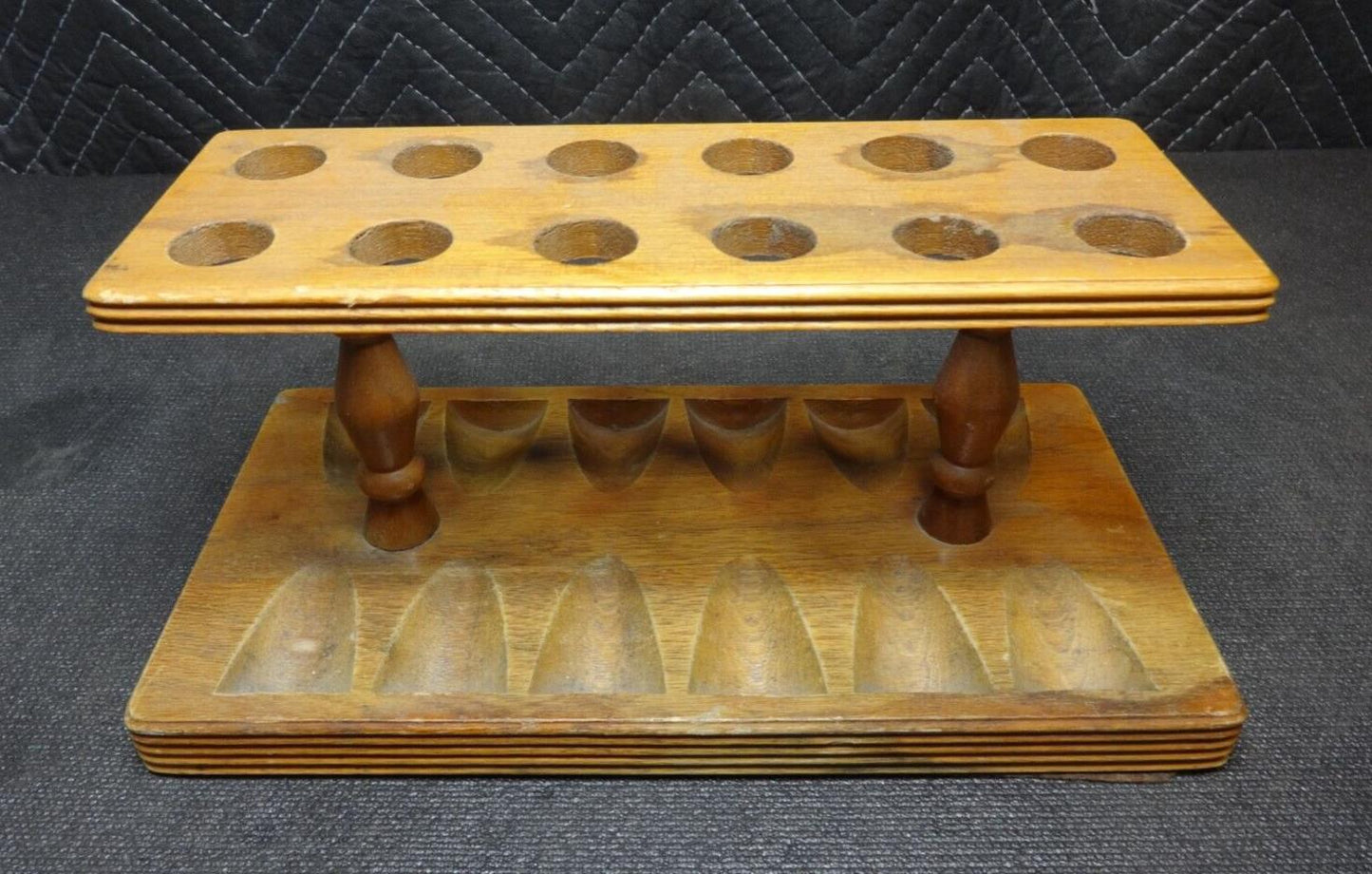 Vintage Tobacco Pipe Wood Rack Stand Holder 12 Slot Solid Wood