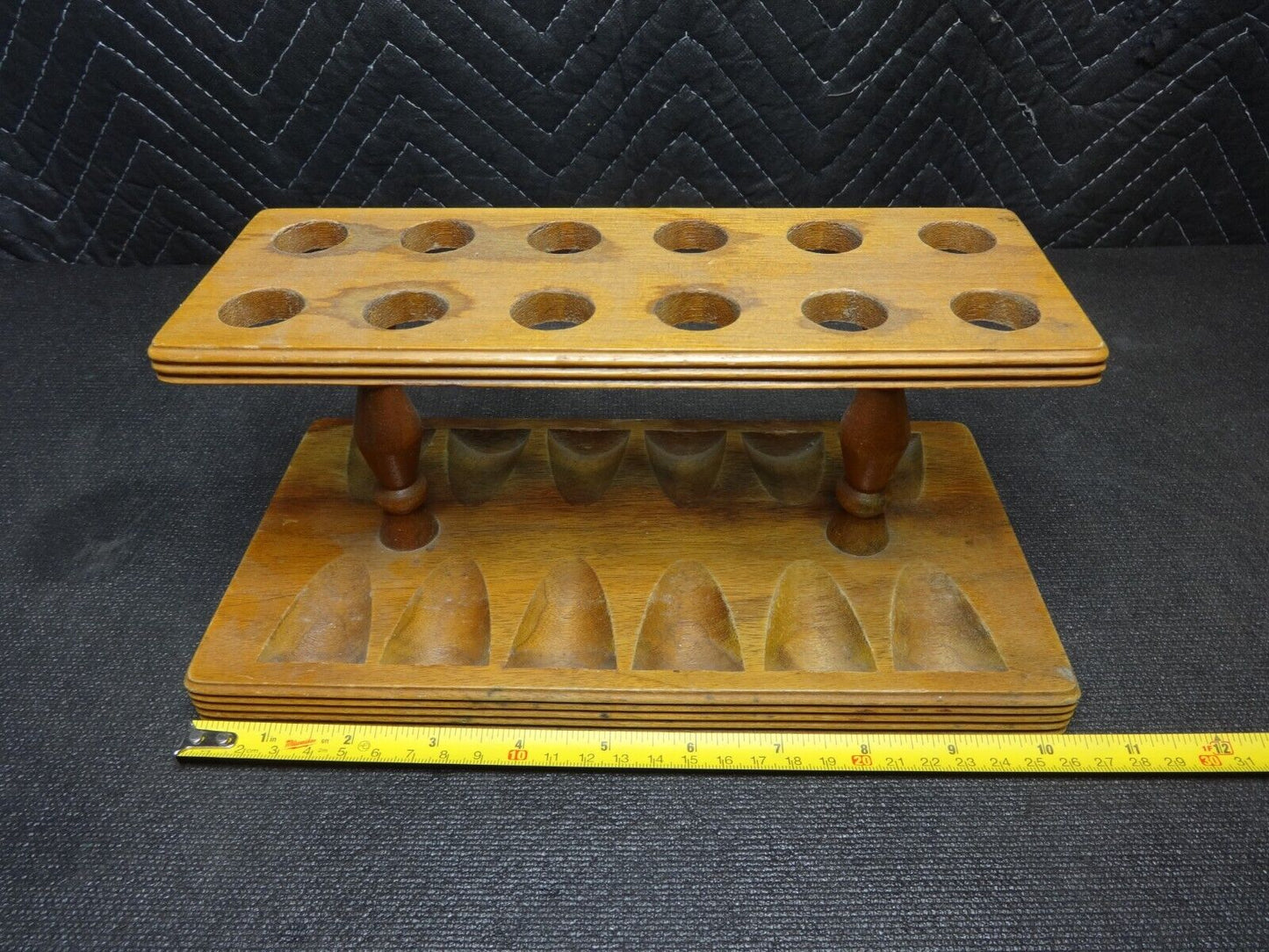 Vintage Tobacco Pipe Wood Rack Stand Holder 12 Slot Solid Wood