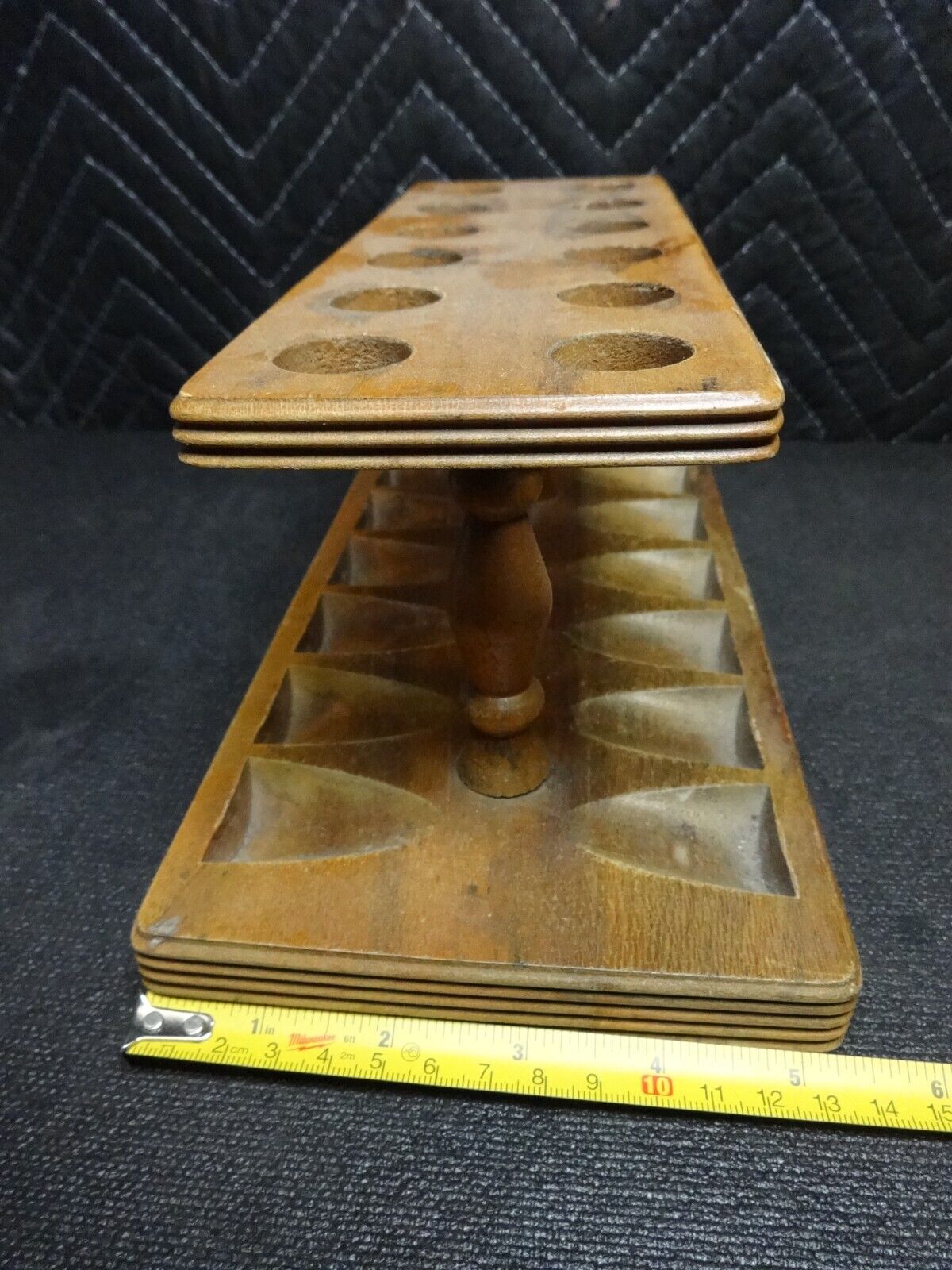 Vintage Tobacco Pipe Wood Rack Stand Holder 12 Slot Solid Wood