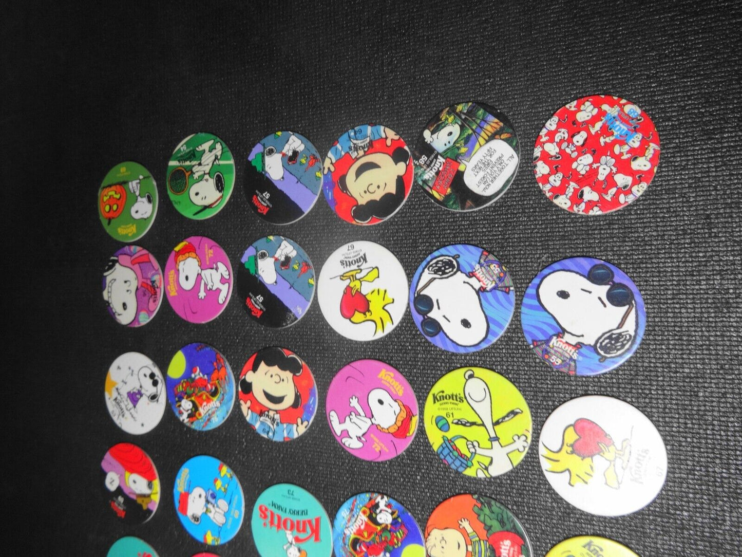 Vintage Knott’s Berry Farm Peanuts Snoopy World Pog Federation - 45 Pogs Slammer