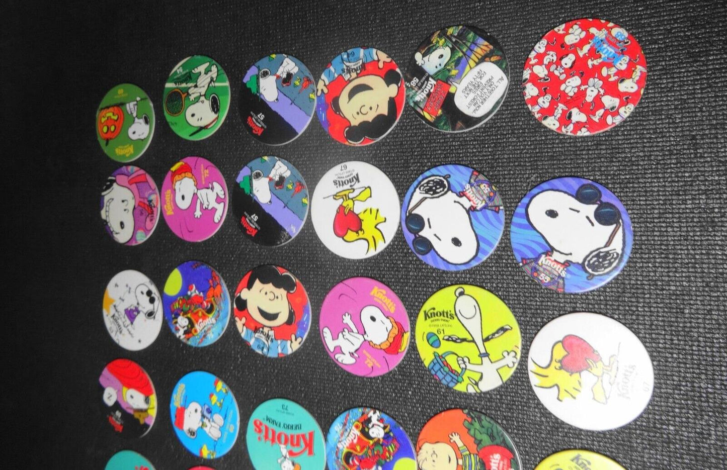 Vintage Knott’s Berry Farm Peanuts Snoopy World Pog Federation - 45 Pogs Slammer